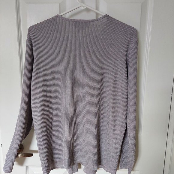 The Works Saks Fifth Avenue 100% Silk Cardigan Sweater, Silver Gray, Size L - Picture 2 of 6